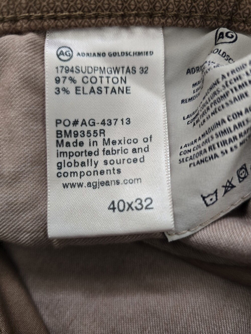 AG Adriano Goldschmied Brown Everett SUD Sueded Sateen Slim Straight Pants 40x32 - Picture 6 of 7